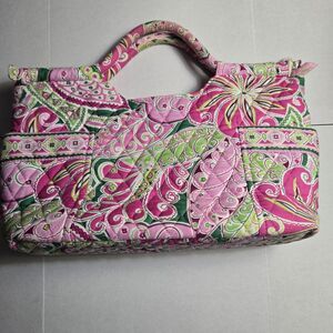 Vera Bradley Pink Paisley Flower Quilted Double Handled Purse with Zip Closure